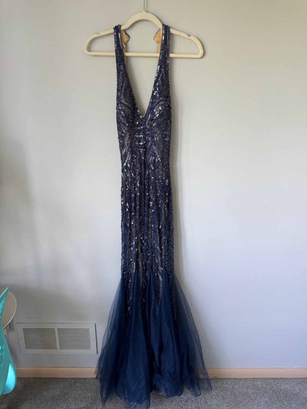 Tony Bowls Navy Sequin Mermaid Prom Dress